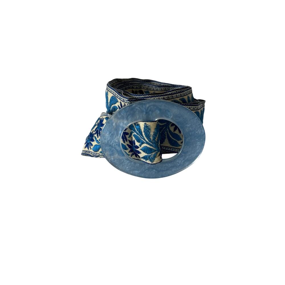 Blue Floral Fabric Plastic Buckle Belt